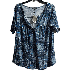 Blue and White Short Sleeve Sailor Collar Blouse